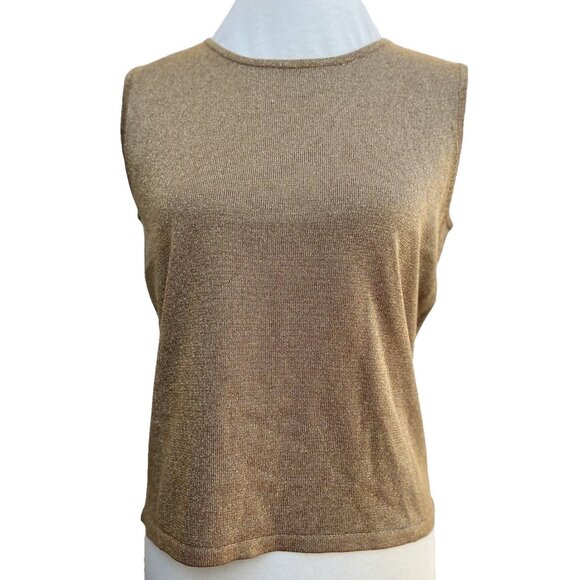 Ruby Cho Sleeveless Shimmer Gold Holiday Top RC4051 Size M Silk Blend NWT - Picture 9 of 13